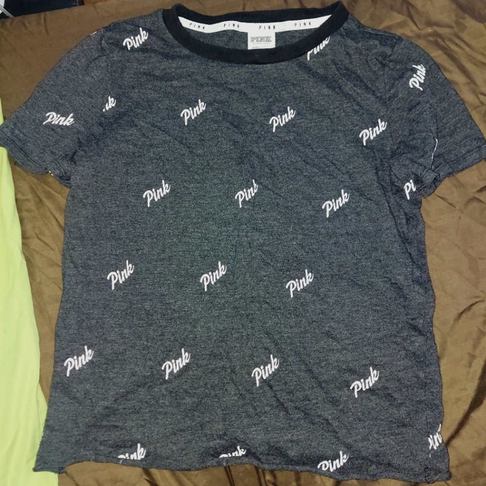 PINK brand T-shirt | size XS | Color: Dark grey words in white.